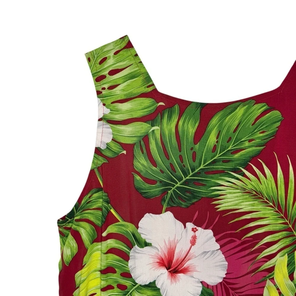 Vintage Hawaiian Red Floral Palm Pleated Square Neck Women’s Tank Blouse Sz M - Picture 9 of 10